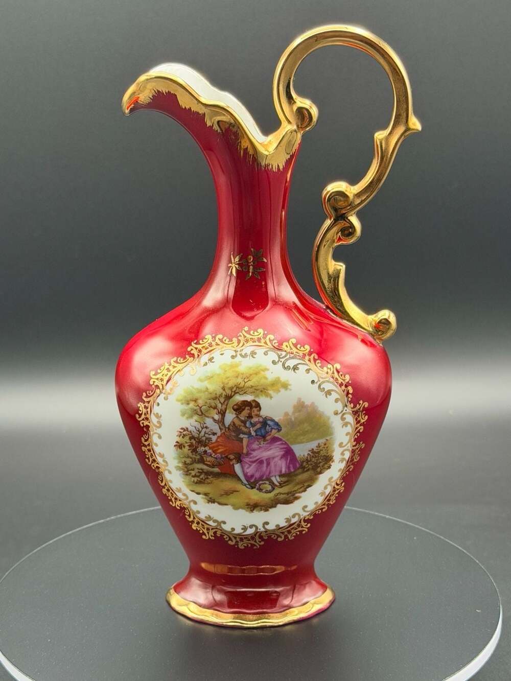 Vintage Limoges Porcelain Fragonard Courting Couple Pitcher Vase